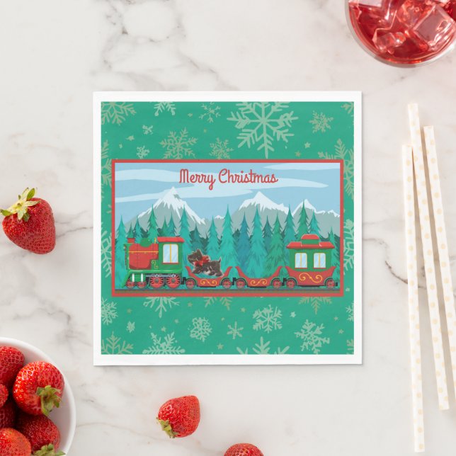 Merry Christmas Train with Dog Napkin (Insitu)
