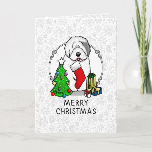 Merry Christmas Tree 2 Old English Sheepdog Gray 1 Card