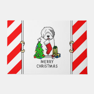 Merry Christmas Tree 2 Old English Sheepdog Grey 1 Doormat
