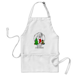 Merry Christmas Tree 2 Old English Sheepdog Grey 1 Standard Apron