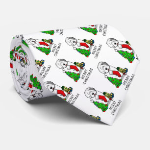 Merry Christmas Tree 2 Old English Sheepdog Grey 1 Tie
