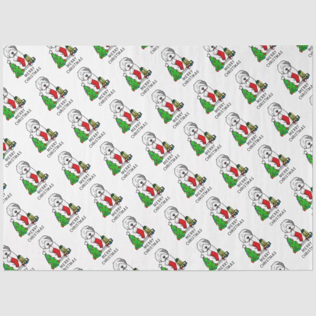 Merry Christmas Tree 2 Old English Sheepdog Grey 1 Tissue Paper (Front)