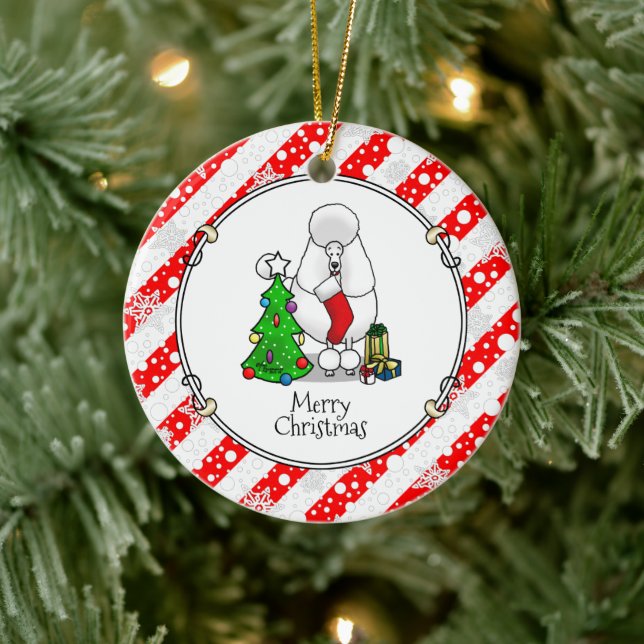 Merry Christmas Tree 2 Poodle (white) Dog Cute Ceramic Ornament (Tree)