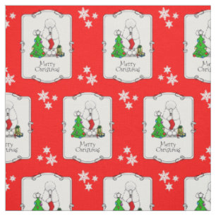 Merry Christmas Tree 2 Poodle (white) Dog Cute Fabric