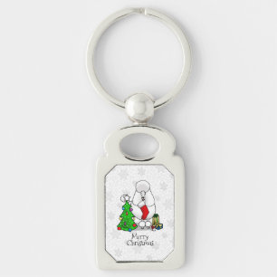 Merry Christmas Tree 2 Poodle (white) Dog Cute Keychain