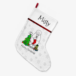Merry Christmas Tree 2 Poodle (white) Dog Cute Large Christmas Stocking