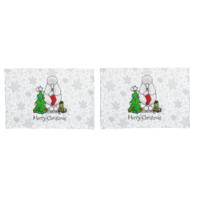 Merry Christmas Tree 2 Poodle (white) Dog Cute Pillowcase (Front-Set)