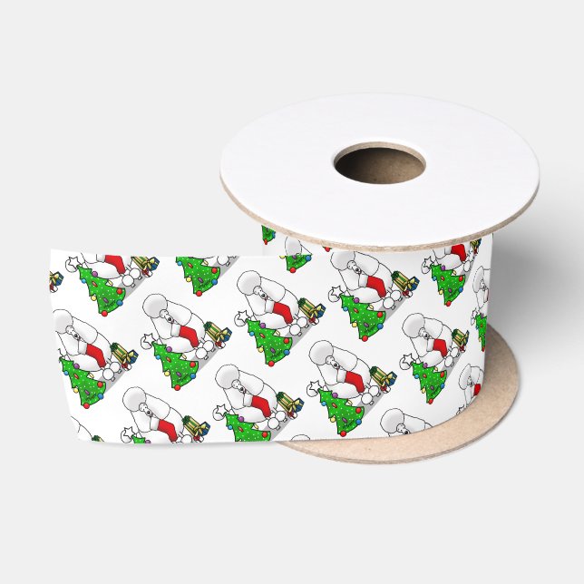 Merry Christmas Tree 2 Poodle (white) Dog Cute Satin Ribbon (Spool)