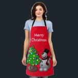 Merry Christmas Tree 3D Snowman Red Medium Apron<br><div class="desc">Merry Christmas celebration with this item. This design looks good on any product. ⭐PERSONALIZE this template with your artwork. ⭐EDIT it further to make more changes. ⭐TRANSFER this design to any product. Visit all my stores at bit.ly/SandyspiderStores (cut and paste).</div>