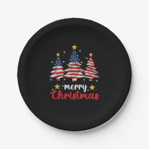 Merry Christmas Tree American Flag Funny US Flag S Paper Plate