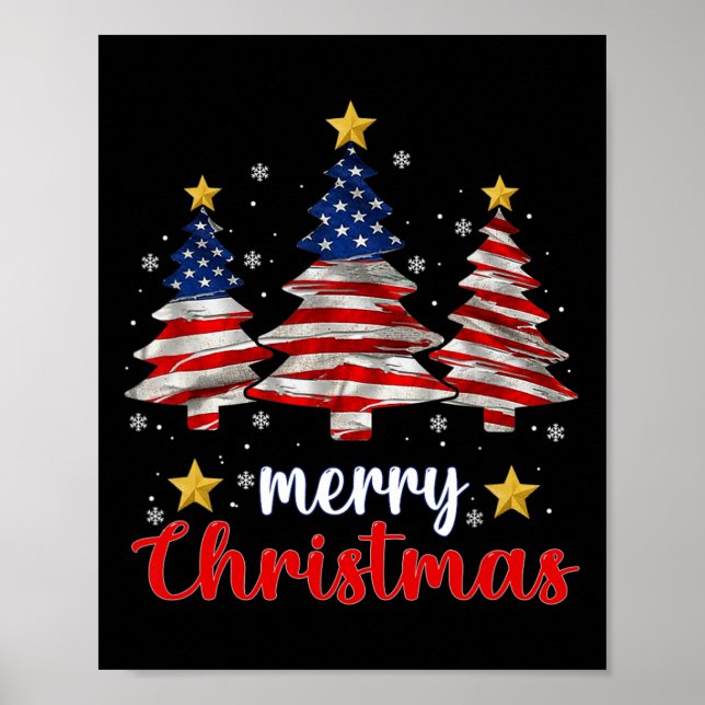 Merry Christmas Tree American Flag Funny Us Flag X Poster (Front)