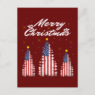 Merry Christmas Tree American Flag  Postcard