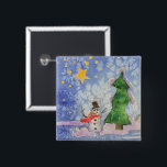 Merry Christmas Tree And Frosty Snowman Watercolor 2 Inch Square Button<br><div class="desc">Square Shaped Button Pin fashion statement accessory printed with Merry Christmas Tree And Frosty Snowman Watercolor painting original artwork design and select products collection by TheFabricSeal print on demand shop at Zazzle.com #ZazzleMade https://www.zazzle.com/store/thefabricseal TheFabricSeal©️Original. This cheerfully fun design image print is a hand painted watercolor painting is a whimsical wintertime...</div>