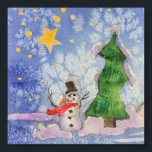 Merry Christmas Tree And Frosty Snowman Watercolor Poster<br><div class="desc">Wall Hanging Poster Print printed with Merry Christmas Tree And Frosty Snowman Watercolor painting original artwork design and select products collection by TheFabricSeal print on demand shop at Zazzle.com #ZazzleMade https://www.zazzle.com/store/thefabricseal TheFabricSeal©️Original. This cheerfully fun design image print is a hand painted watercolor painting is a whimsical wintertime season landscape scene...</div>