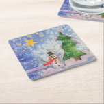 Merry Christmas Tree And Frosty Snowman Watercolor Square Paper Coaster<br><div class="desc">Coasters decorative tabletop protectors for beverage drinking cups and glassware etc. printed with Merry Christmas Tree And Frosty Snowman Watercolor painting original artwork design and select products collection by TheFabricSeal print on demand shop at Zazzle.com #ZazzleMade https://www.zazzle.com/store/thefabricseal TheFabricSeal©️Original. This cheerfully fun design image print is a hand painted watercolor painting...</div>