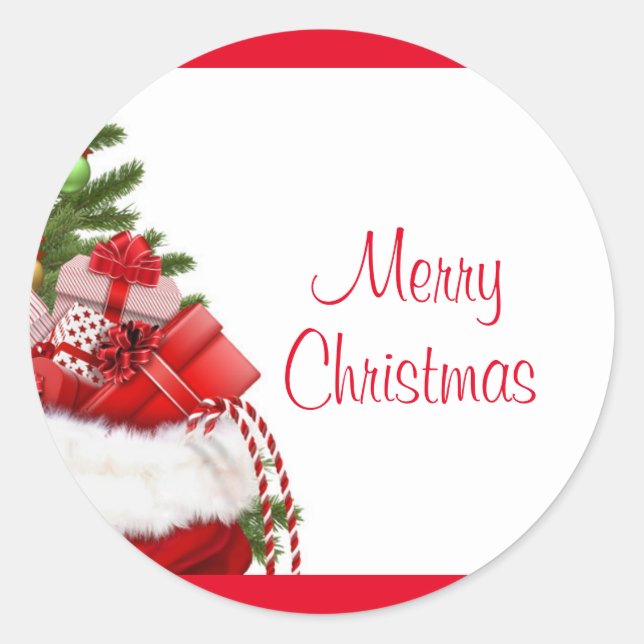 Merry Christmas Tree And Gifts Elegant Template Classic Round Sticker (Front)