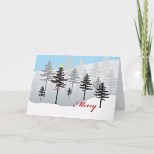 Merry Christmas Tree and Owl in the Spruce Forest Card
