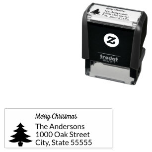 Merry Christmas Tree and Return Address Template Self-inking Stamp