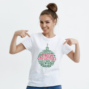 Merry Christmas Tree Ball typography Red Green T-Shirt