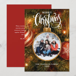 Merry Christmas Tree Baubles Photo Holiday Card