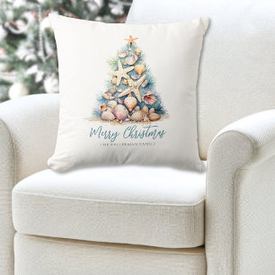 Merry Christmas Tree Beach Throw Pillow