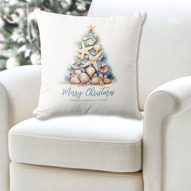 Merry Christmas Tree Beach Throw Pillow (Merry Christmas Tree Beach Throw Pillow )