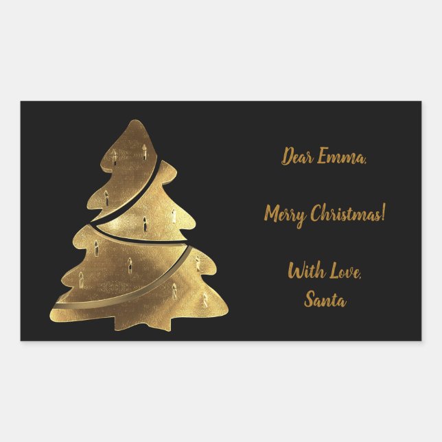 Merry Christmas Tree Black and Gold Elegant Sticker (Front)