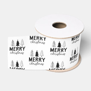 Merry Christmas Tree Black Grosgrain Ribbon