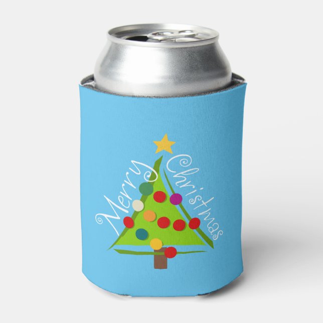 Merry Christmas Tree (blue) Can Cooler (Can Front)