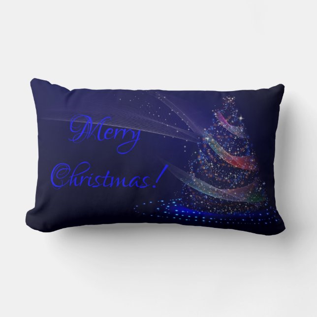 Merry Christmas Tree Blue Purple Stars Elegant Lumbar Pillow (Front)