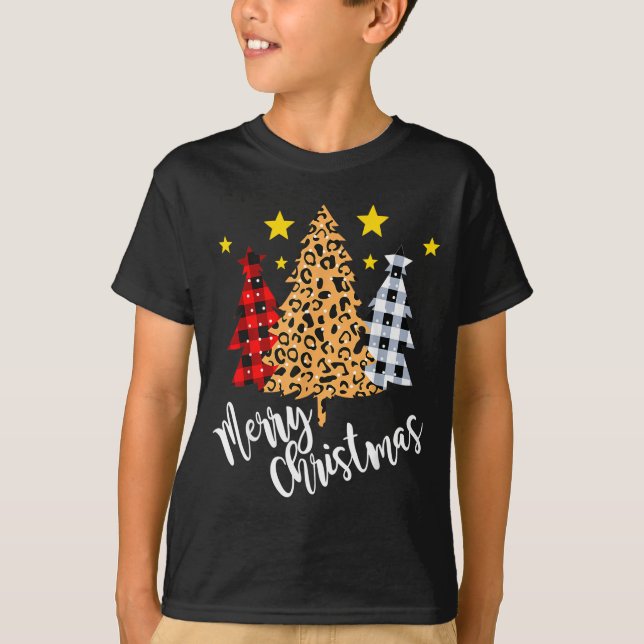 Merry Christmas Tree Buffalo Plaid Red Green Xmas  T-Shirt (Front)