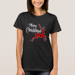Merry Christmas Tree Buffalo Plaid Red White Green T-Shirt