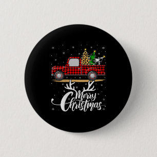 Merry Christmas Tree Buffalo Plaid Truck Family Gr 2 Inch Round Button