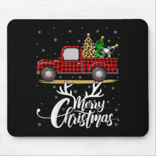 Merry Christmas Tree Buffalo Plaid Truck Family Gr Mouse Pad