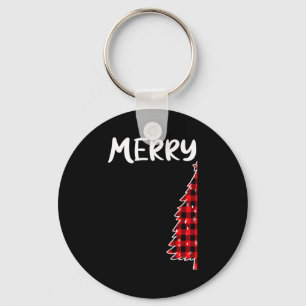 Merry Christmas Tree Buffalo Plaid Xmas Couples Ma Keychain