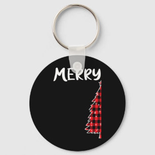 Merry Christmas Tree Buffalo Plaid Xmas Couples Ma Keychain