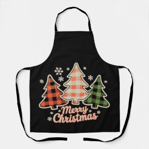 Merry Christmas Tree Buffalo Plaid Xmas Holiday Apron