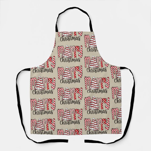 Merry Christmas Tree Cake Xmas Festive Holiday  Apron (Front)