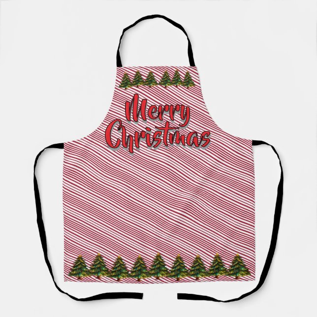 Merry Christmas Tree Candy Cane Fun Holiday Apron (Front)
