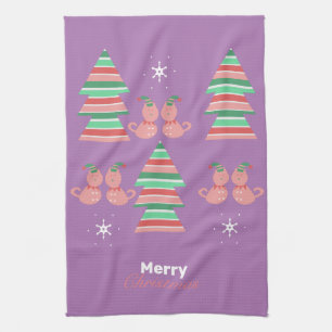 Merry Christmas Tree Cat Pattern Kitchen Towel