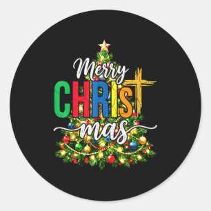Merry Christmas Tree Christian Xmas Classic Round Sticker