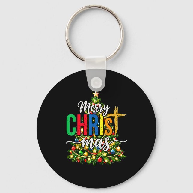 Merry Christmas Tree Christian Xmas  Keychain (Front)