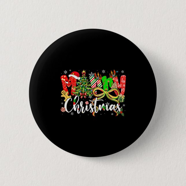 Merry Christmas Tree Coquette Bow Xmas Holiday Gir 2 Inch Round Button (Front)