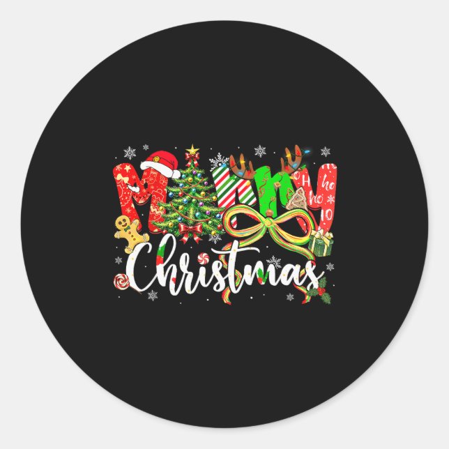 Merry Christmas Tree Coquette Bow Xmas Holiday Gir Classic Round Sticker (Front)