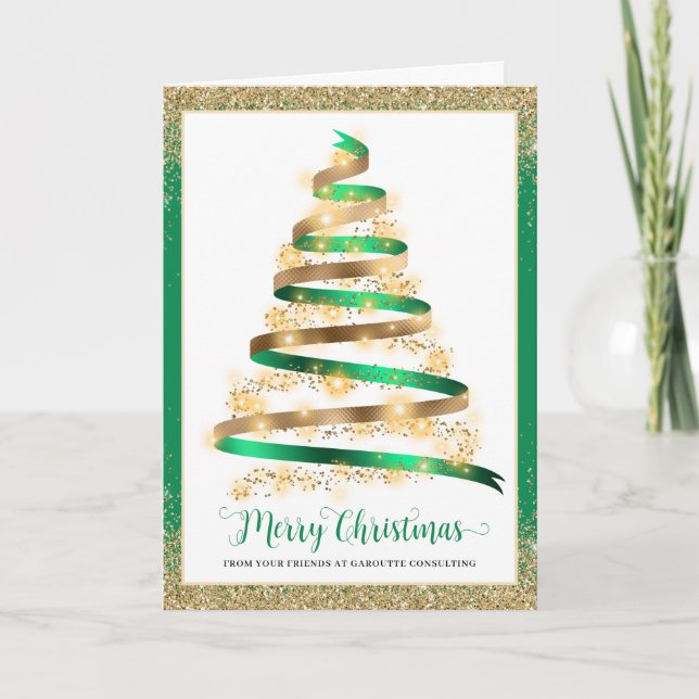 Merry Christmas Tree Corporate Business Logo Holiday Card (Front)