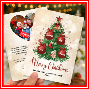 Merry Christmas Tree Custom PHOTO Family Name Holiday Card