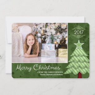 Merry Christmas Tree custom photo/name/date Holiday Card