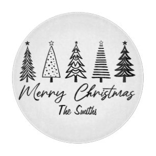 Merry Christmas Tree Customizable Circle Cutting Board