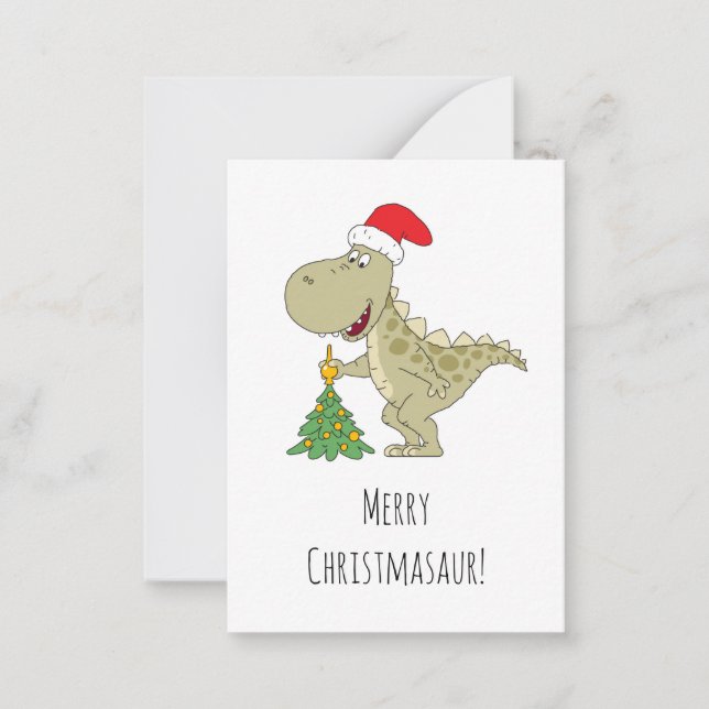 Merry Christmas Tree Cute Dinosaur Santa Hat Card (Front)