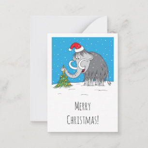 Merry Christmas Tree Cute Mammoth Santa Hat Card